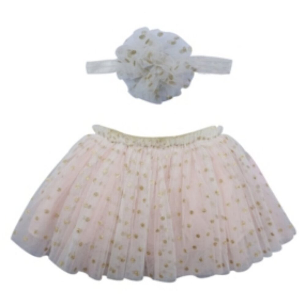 Popatu Baby Girl Tutu Skirt and Headband Dotted Set
